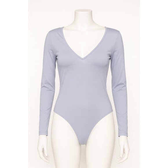 Women’s Long Sleeve V-Neck Bodysuit – Light Blue – NIP – Shaperx - Picture 1 of 12